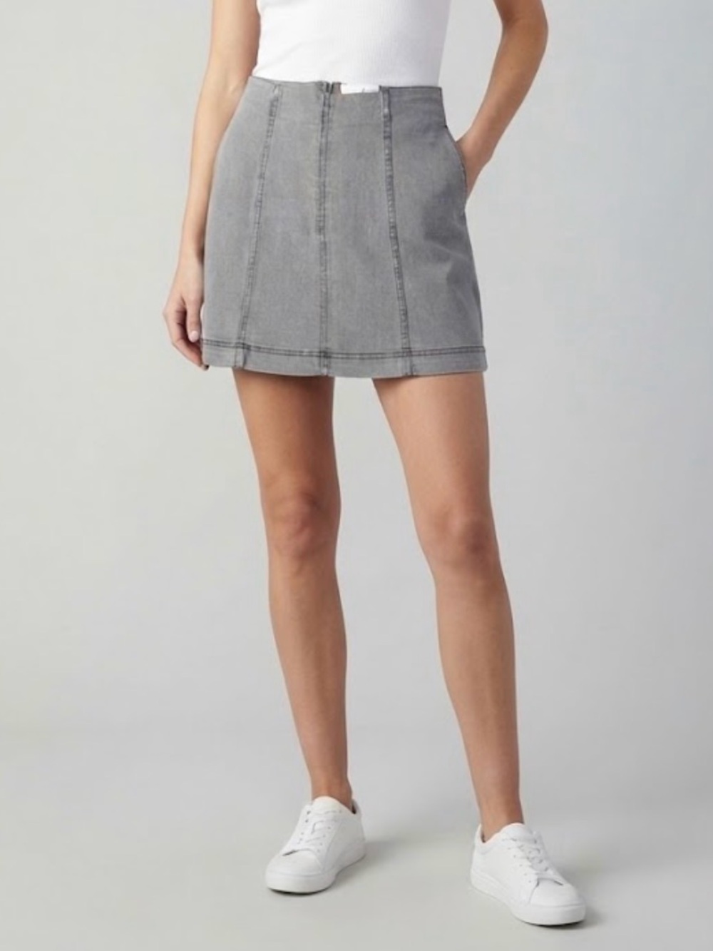Free People Gray Panel A-Line Mini Skirt
